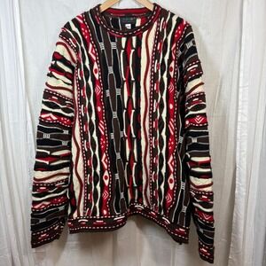Coogi Abstract Art Crewneck Sweater Red Black Brown Ivory Size XXL Vintage